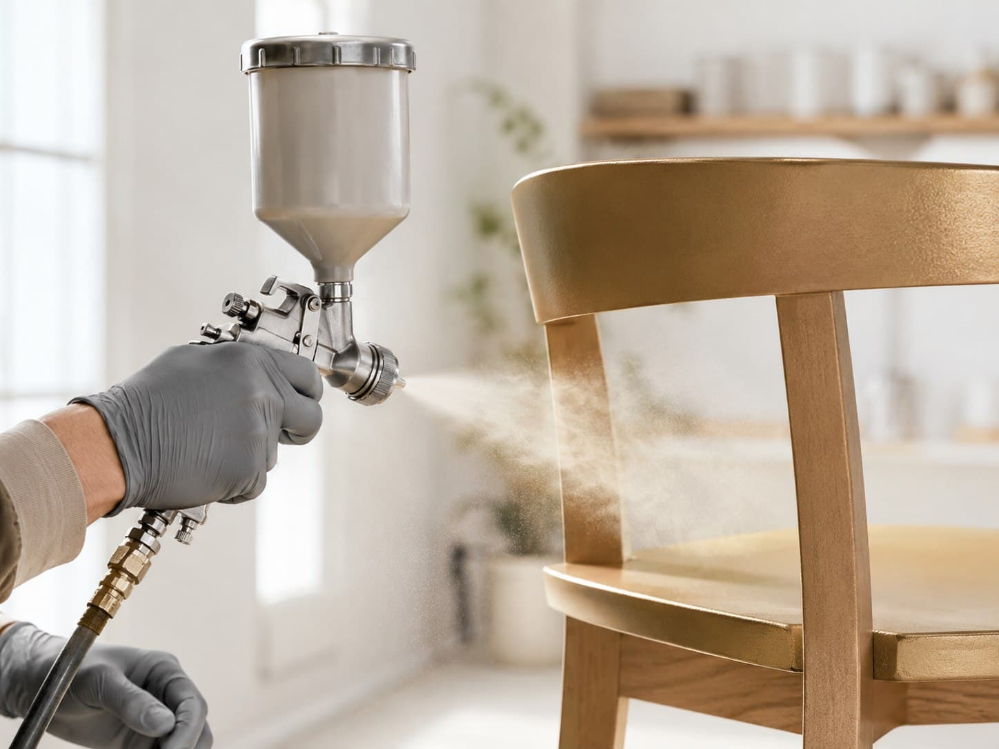 Furniture being prepared for spray painting